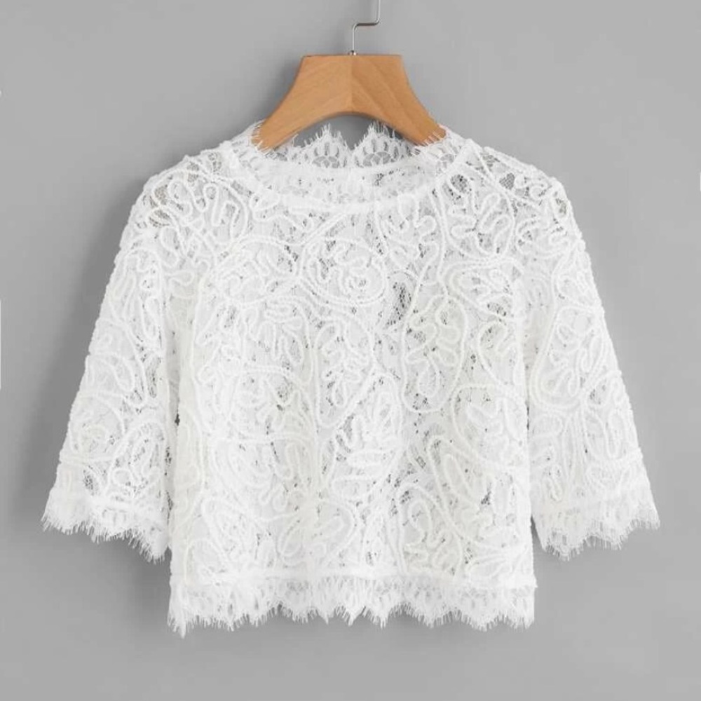 Semi Sheer Eyelash Lace Crop Top